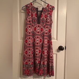 Maggy London Red and Black Patterned Midi Dress